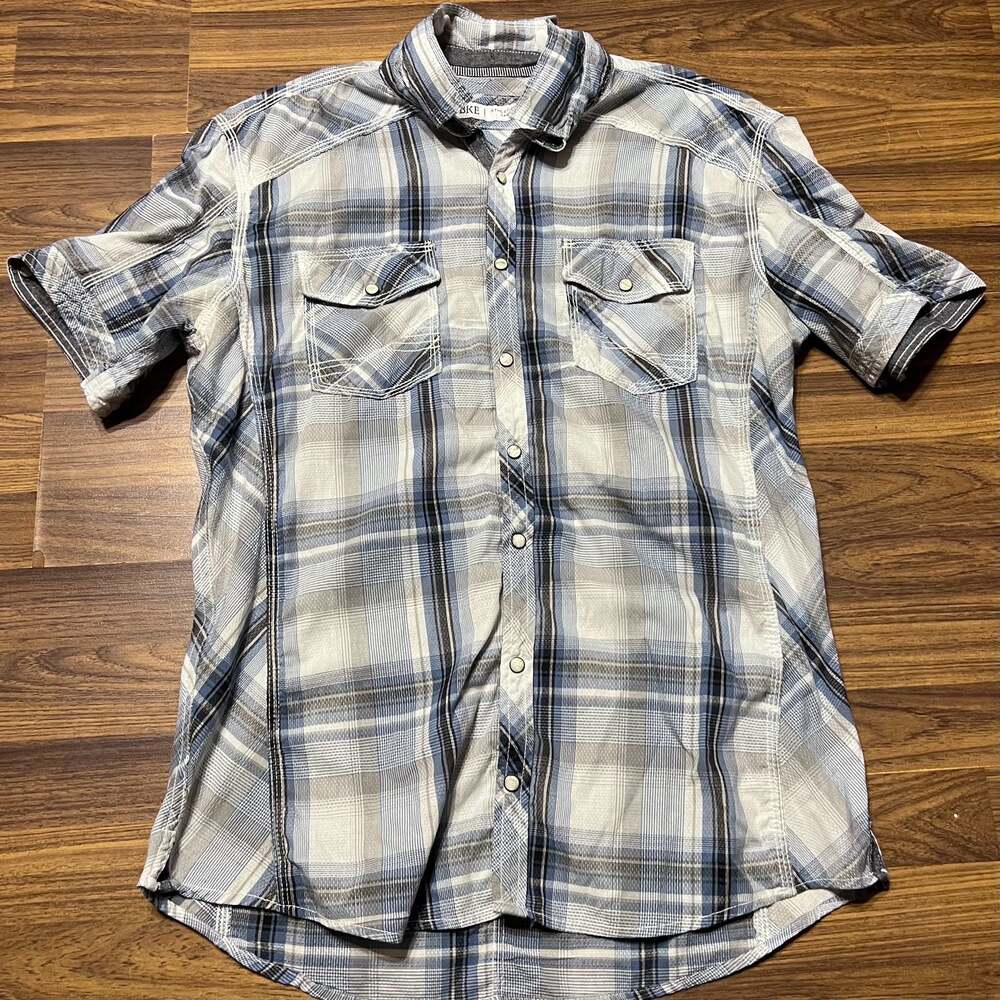BKE Plaid Athletic Shirt - Men's Shirts in White Navy